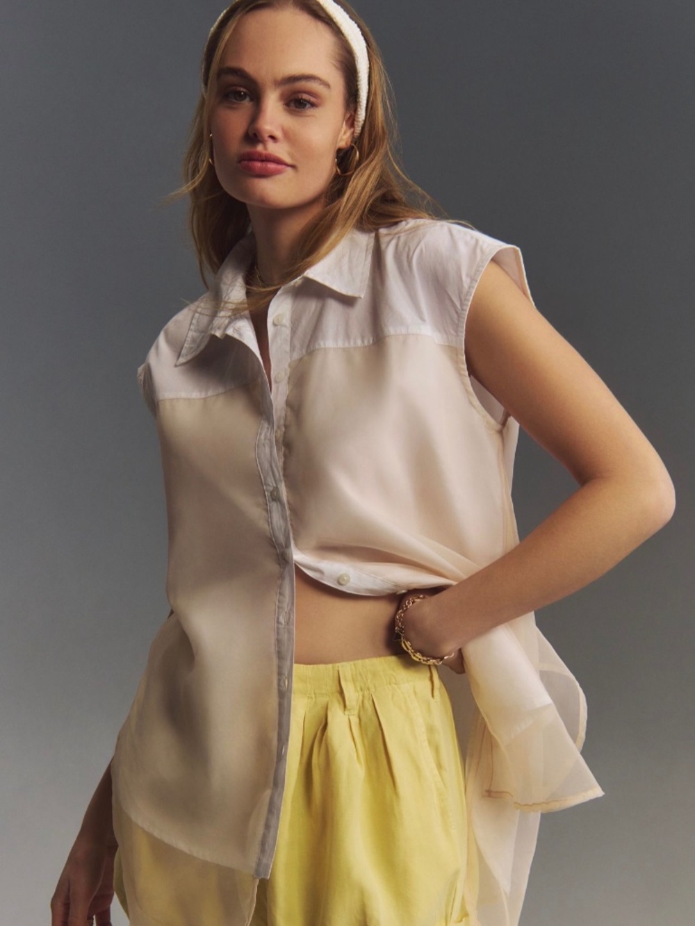 Anthropologie Maeve Bennet Buttondown Shirt Muscle Tank Edition White M